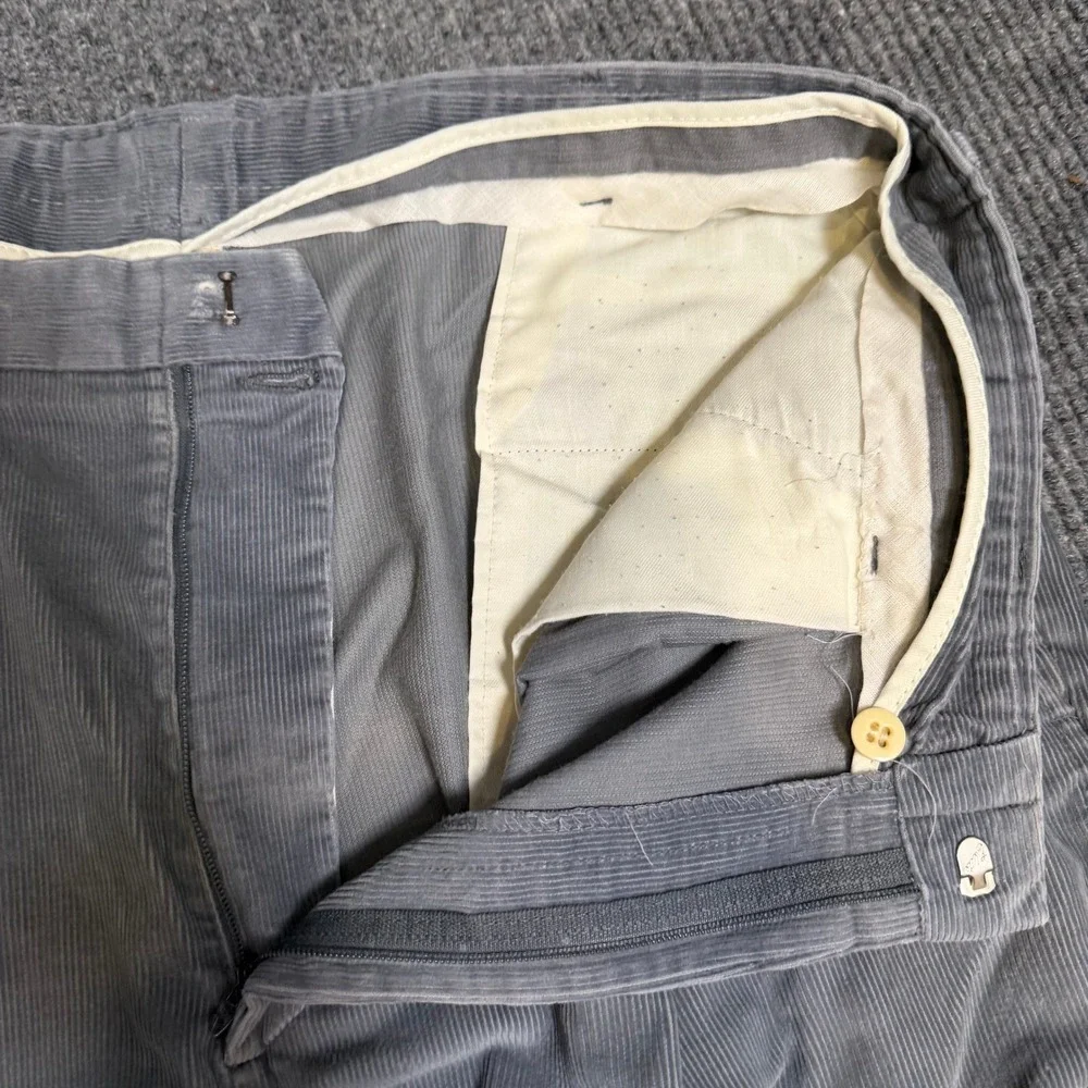 Vintage Lands' End USA Made Corduroy Pleated Pants Men's 36x29 Gray Cotton